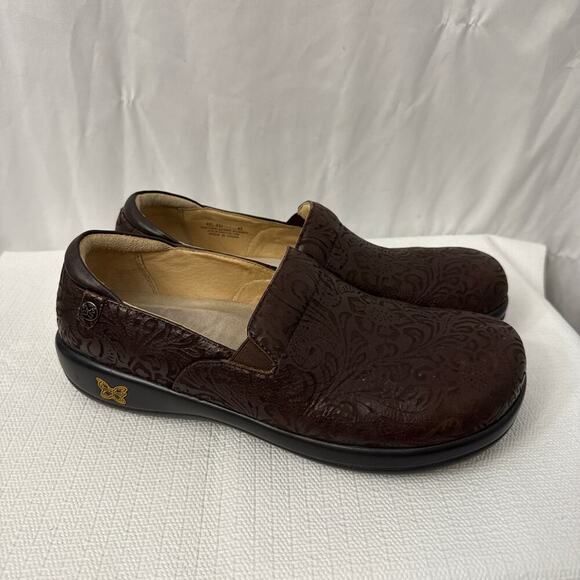 Alegria Clogs Womens Size 13 Keli Tooled Leather Comfort Slip On Brown Floral 43 - Picture 1 of 10